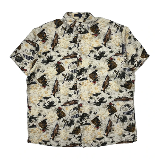 Vintage Gant Hawaiian Shirt - Large Cream Linen Blend