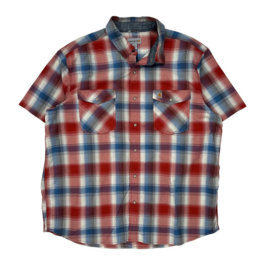 Carhartt Checked Short Sleeve Shirt - 2XL Blue Cotton