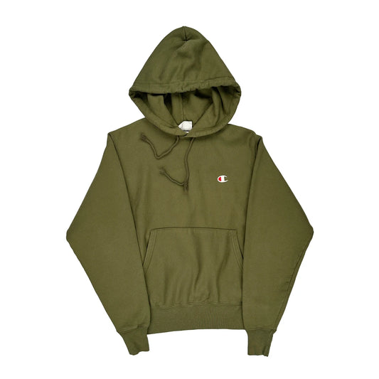 Reverse Weave Champion Hoodie - Small Khaki Cotton Blend