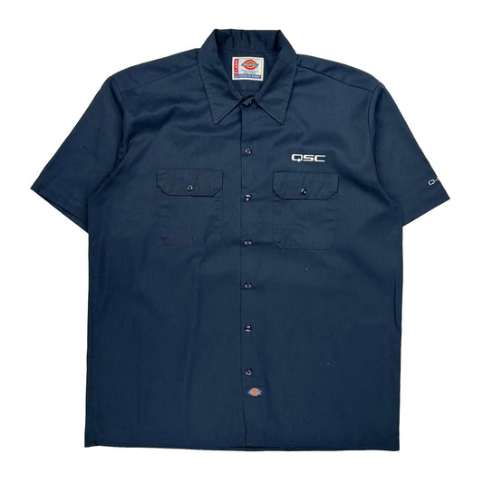 Vintage Qsc Logo Dickies Short Sleeve Shirt - XL Navy Polyester Blend