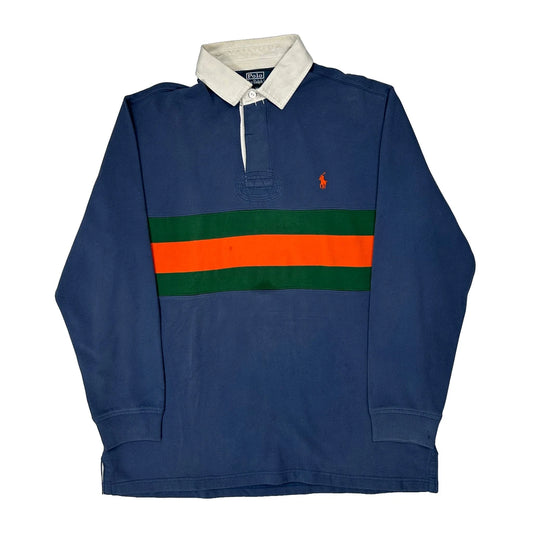 Vintage Polo By Ralph Lauren Striped Rugby Shirt - Large Blue Cotton
