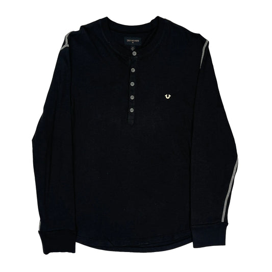 True Religion Henley Long Sleeve T-Shirt - Small Black Cotton