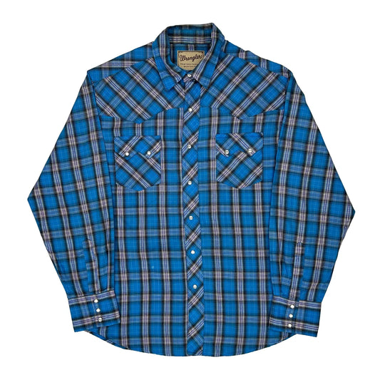 Vintage Wrangler Checked Shirt - XL Blue Cotton