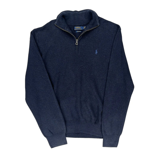 Pima Cotton Polo By Ralph Lauren 1/4 Zip - Large Navy Cotton