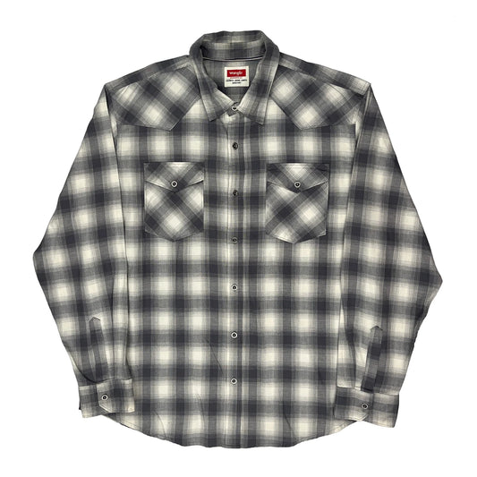 Vintage Wrangler Checked Flannel Shirt - XL Grey Cotton