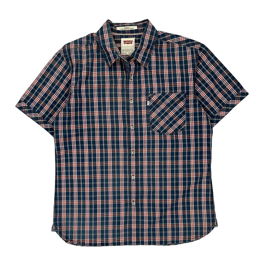 Levis Checked Short Sleeve Shirt - Large Blue Cotton