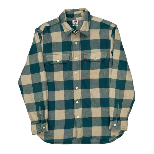 Levis Checked Flannel Shirt - Small Blue Cotton