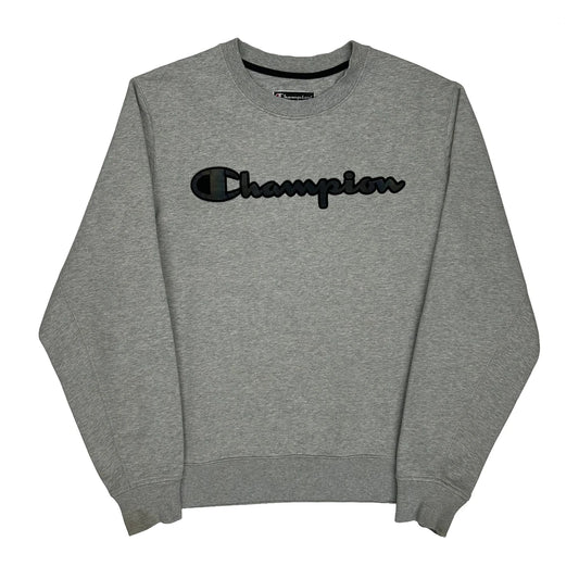 Vintage Reverse Weave Champion Spellout Sweatshirt - Large Grey Cotton