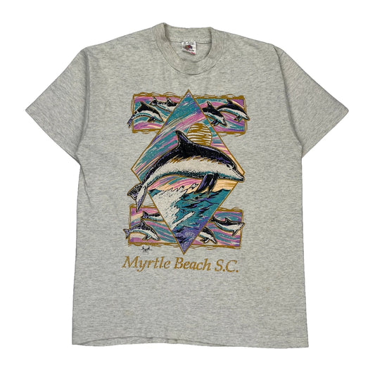 Single Stitch Fruit Of The Loom Graphic T-Shirt - Medium Grey Cotton Blend