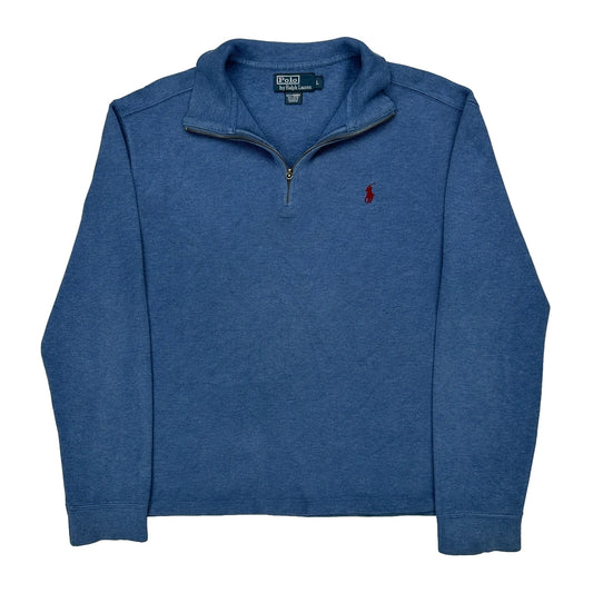 Vintage Polo By Ralph Lauren 1/4 Zip - Large Blue Cotton