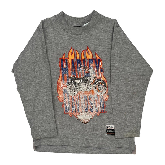 Age 7 Harley Davidson Graphic Long Sleeve T-Shirt - Small Grey Cotton