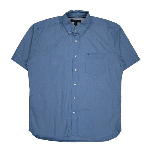 Tommy Hilfiger Striped Short Sleeve Shirt - Large Blue Cotton