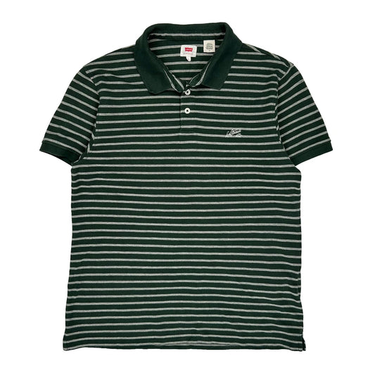 Levis Striped Polo Shirt - Large Green Cotton