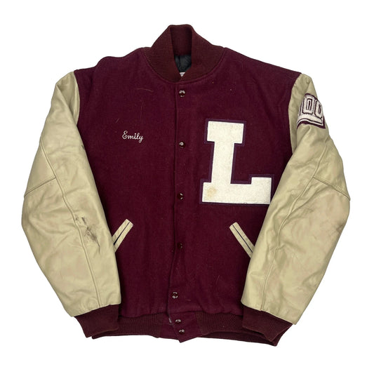Foxes Neff College Varsity Jacket - Large Beige Leather