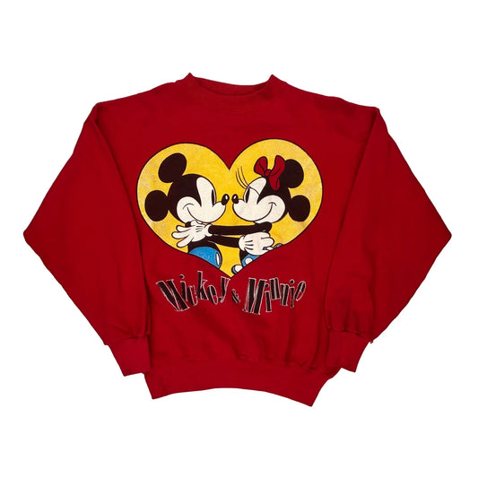 Mickey & Minnie Disney Sweatshirt - Large Red Cotton