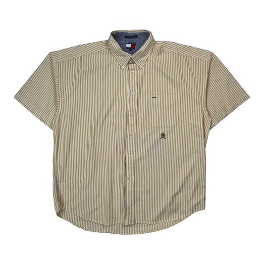 Vintage Tommy Hilfiger Striped Short Sleeve Shirt - XL Yellow Cotton