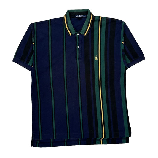 Vintage Nautica Striped Polo Shirt - XL Blue Cotton