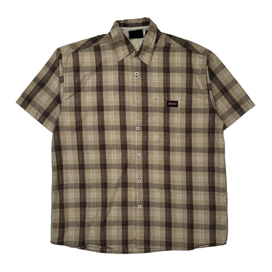 Dickies Checked Short Sleeve Shirt - Large Beige Cotton
