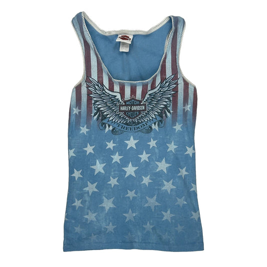 Freedom Harley Davidson Graphic Vest - Small Blue Cotton