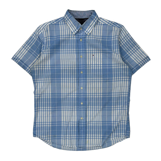 Tommy Hilfiger Checked Short Sleeve Shirt - Medium Blue Cotton