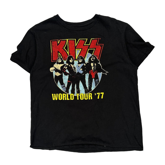 World Tour '77 Kiss Band T-Shirt - Large Black Cotton