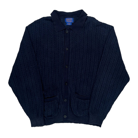 Vintage Pendleton Chunky Knit Cardigan - Large Navy Cotton