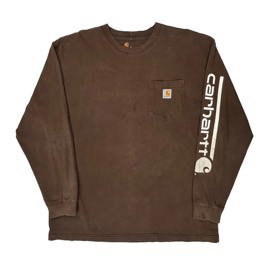 Carhartt Spellout Long Sleeve T-Shirt - XL Brown Cotton