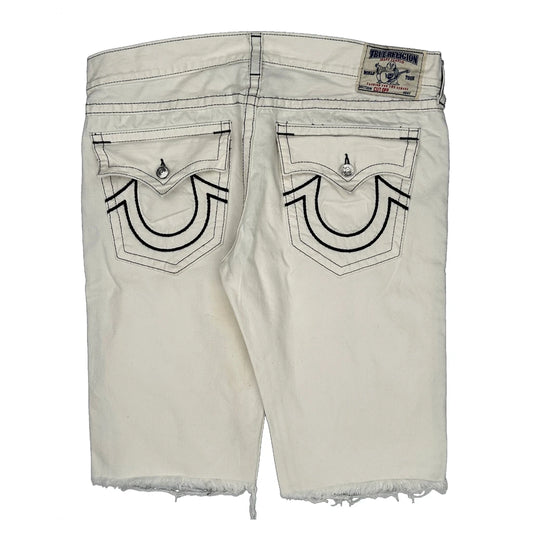 True Religion Contrast Stitch Denim Shorts - 42W 15L White Cotton