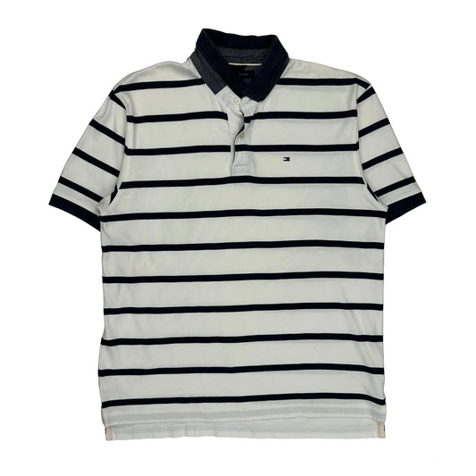Tommy Hilfiger Striped Polo Shirt - XL White Cotton
