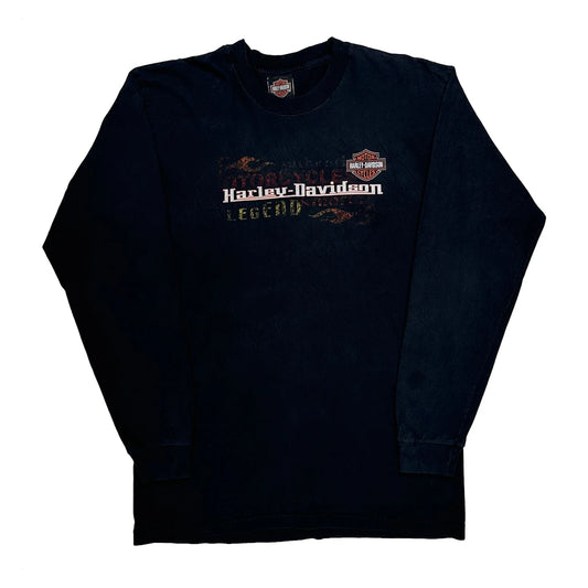 Vintage Ft. Lauderdale Harley Davidson Graphic Long Sleeve T-Shirt - Large Black Cotton