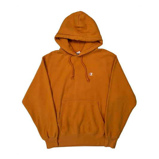 Vintage Reverse Weave Champion Hoodie - Large Orange Cotton Blend