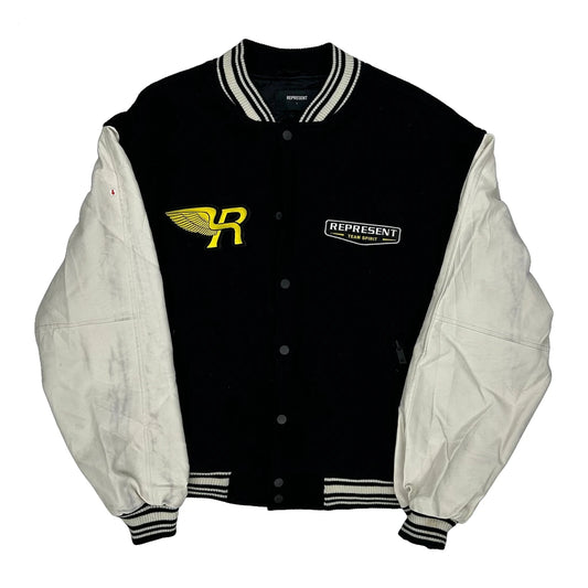 Vintage Team Spirit Represent Varsity Jacket - Large Black Polyester