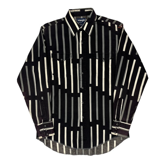 Vintage Wrangler Striped Shirt - Medium Black Cotton