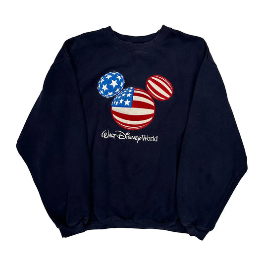 Mickey Mouse Disney Graphic Sweatshirt - Large Navy Cotton