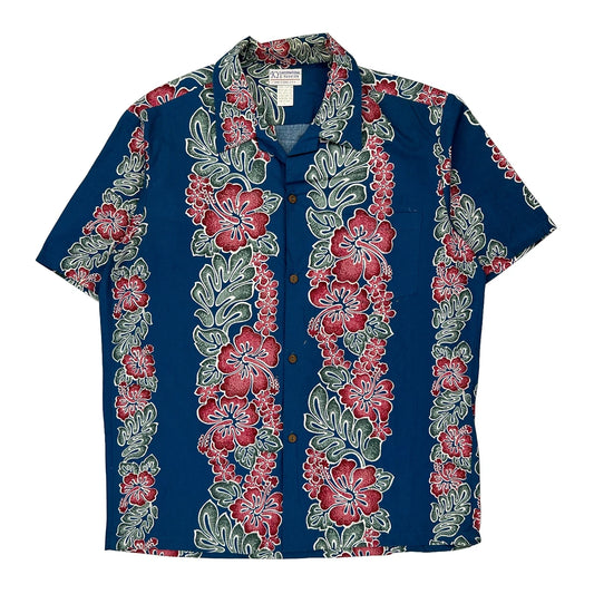 Ky'S International Floral Hawaiian Shirt - Large Blue Cotton