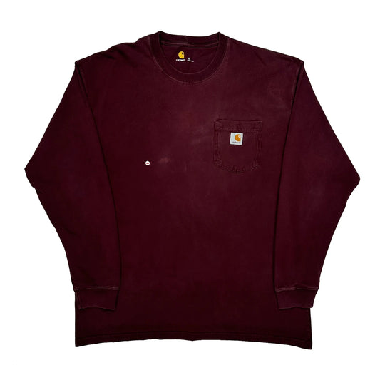 Vintage Carhartt Long Sleeve T-Shirt - XL Burgundy Cotton