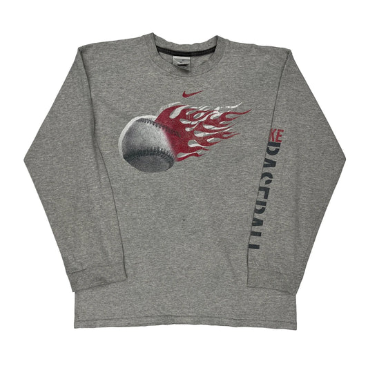 Nike Graphic Long Sleeve T-Shirt - XL Grey Cotton