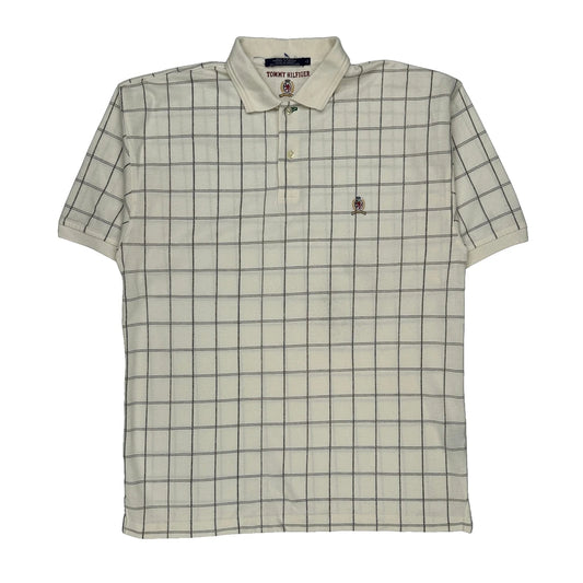 Tommy Hilfiger Checked Polo Shirt - Large Cream Cotton