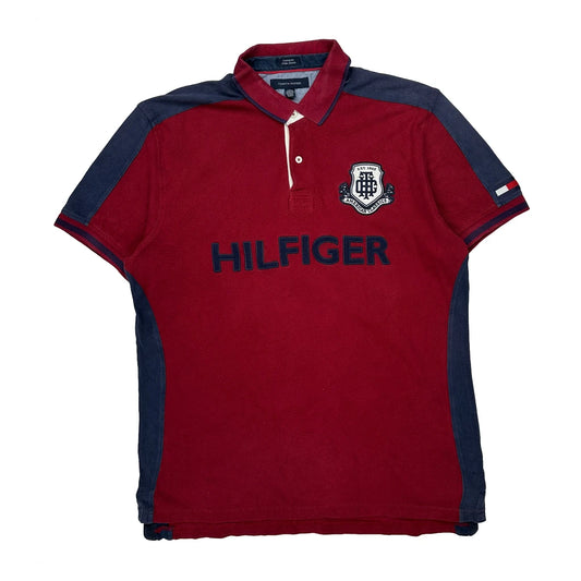 Vintage Tommy Hilfiger Spellout Polo Shirt - XL Red Cotton