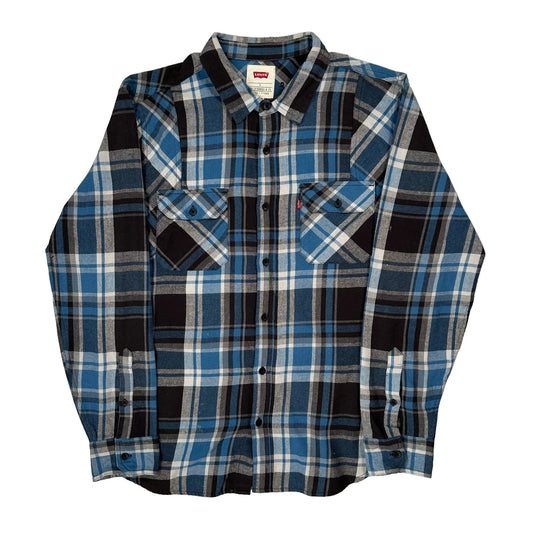 Levis Checked Flannel Shirt - Large Blue Cotton