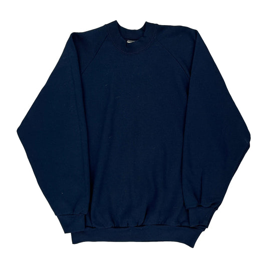 90S Blank Fruit Of The Loom Sweatshirt - Large Navy Cotton Blend