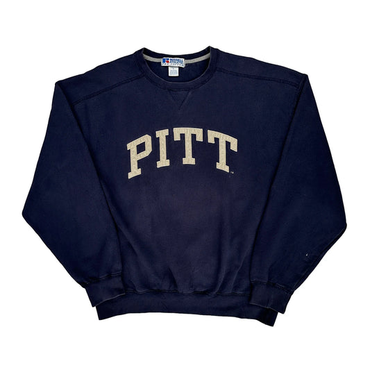 Pitt Russell Athletic College Sweatshirt - Large Navy Cotton Blend