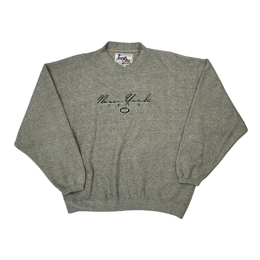 Vintage New York Jets Team One Graphic Sweatshirt - XL Grey Cotton Blend