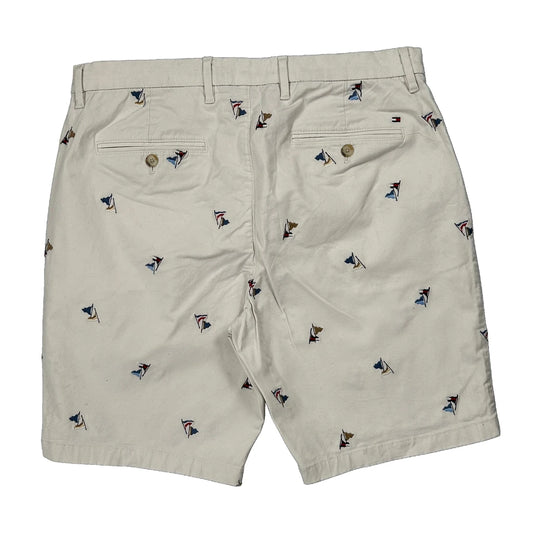 Sailboat Embroidery Tommy Hilfiger Graphic Chino Shorts - 33W 9L White Cotton