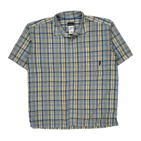 Patagonia Checked Short Sleeve Shirt - Large Blue Polyester Blend