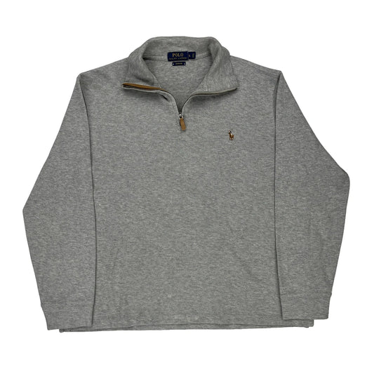 Estate Rib Polo By Ralph Lauren 1/4 Zip - Large Grey Cotton
