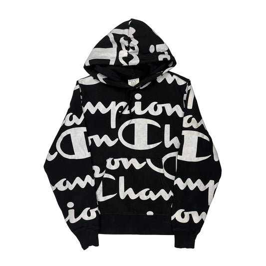 Reverse Weave Champion Spellout Hoodie - Medium Black Cotton