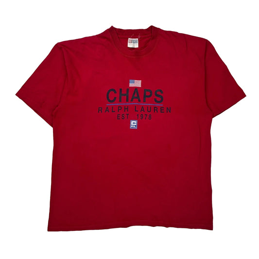 Vintage Chaps Ralph Lauren Spellout T-Shirt - Large Red Cotton
