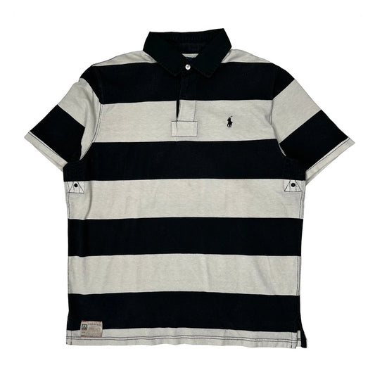 Vintage Polo By Ralph Lauren Striped Rugby Shirt - XL Black & White Cotton