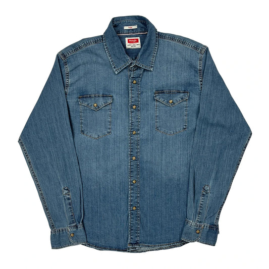 Wrangler Denim Shirt - Large Blue Cotton